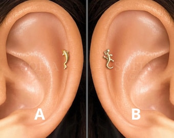 18G Koi Fish & Gecko Internally Threaded Labret - Cartilage Stud - Tragus stud - Conch stud - Helix  stud - Conch stud - Flat back