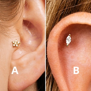 18G Diamond Internally Threaded Labret - Cartilage Earring - Tragus stud - Helix Stud - Conch stud - Flat Back Earring - Minimalist