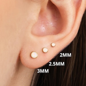18G White Fire Opal Internally Threaded Labret Piercing Tragus stud Helix Stud Cartilage Earring Flat Back Earring Minimalist image 1