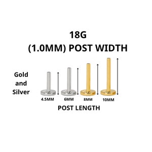 PARTS: 18G Internally Threaded Labret Post Single IN 4.5mm, 6mm, 8mm, 10mm zdjęcie 1