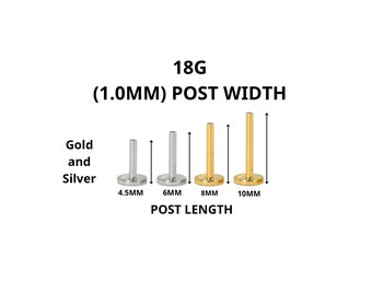 PARTS: 18G Internally Threaded Labret Post (Single) IN 4.5mm, 6mm, 8mm, 10mm