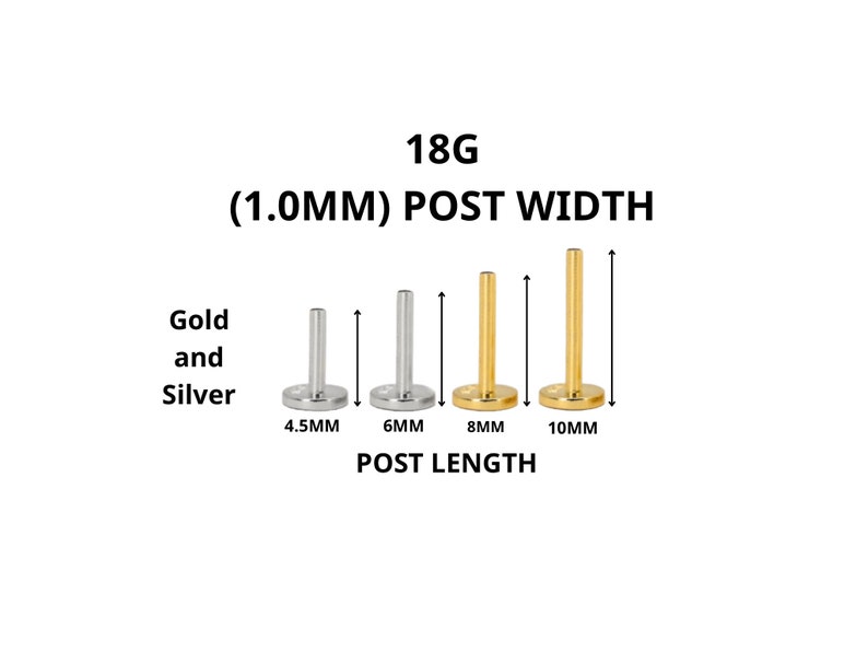 PARTS: 18G Internally Threaded Labret Post Single IN 4.5mm, 6mm, 8mm, 10mm zdjęcie 1