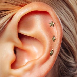 18G Peridot Flat Back Earring Set - set of 3 - Peridot cartilage earrings - helix earring - tragus earring - gift for her - gift set