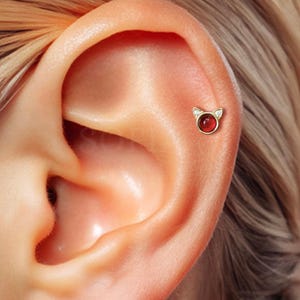 18G Polished Ruby Cat Flat Back Labret - 925 Sterling Silver - cartilage earring - tragus stud - helix stud - conch - helix piercing