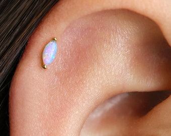 18G Blue Fire Opal Internally Threaded Labret - Piercing - Cartilage Earring - Helix - Tragus - Flat Back Earring - Minimalist