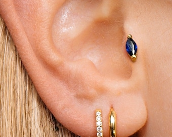 18G Sapphire Marquise Internally Threaded Labret - Cartilage Earring - conch earrings - Helix Stud - Minimalist - Flat Back Earring -