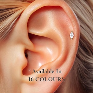 18G Birthstone Marquise Flat back Labret Stud - Cartilage Earring - Helix Stud - Tragus Stud - Conch - Birthstone Jewelry - Screw Back