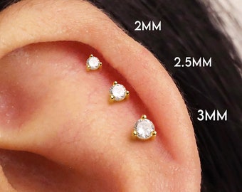 Petit labret 18G avec diamants filetés à l'intérieur - Boucles d'oreilles cartilage - Piercing - Helix - Tragus - Boucle d'oreille minimaliste - Boucle d'oreille à dos plat