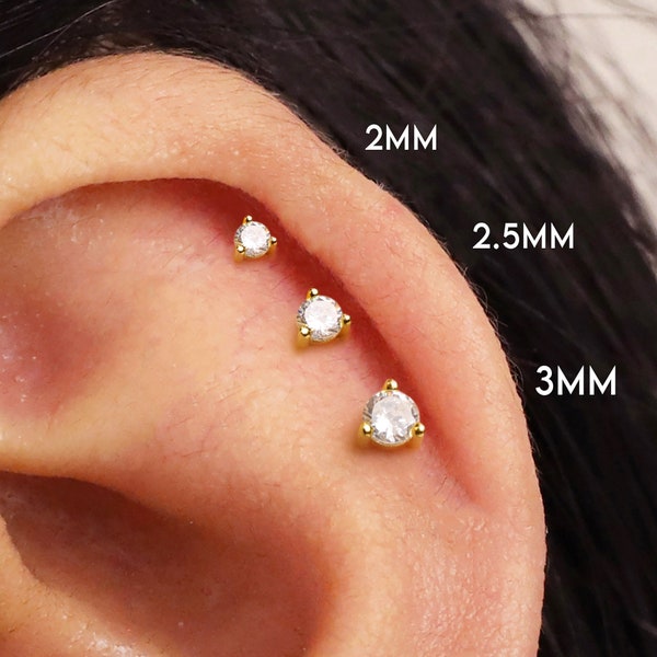 18G Tiny Diamond Labret roscado internamente - Pendientes de cartílago - Perforación - Hélice - Tragus - Pendiente minimalista - Pendiente de espalda plana