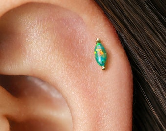 18G Garden Green Opal Internally Threaded Labret - Cartilage Earring - conch earrings - Helix Stud - Flat Back Earring - Minimalist