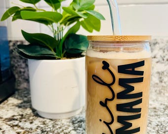Girl Mama - 16oz Glass Tumbler w/ Lid & Straw