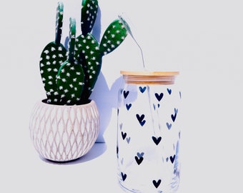 Tiny Hearts - 16oz or 20oz Glass Tumbler w/ Bamboo Lid & Glass Straw