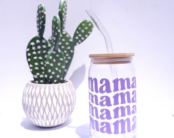 Mama Wavy - 16oz Glass Tumbler w/ Bamboo Lid & Glass Straw