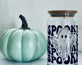Spooky Ghost - 16oz or 20oz Glass Tumbler w/ Bamboo Lid & Glass Straw