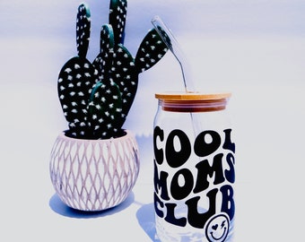 Cool Moms Club - 16oz or 20oz Glass Tumbler w/ Bamboo Lid & Glass Straw