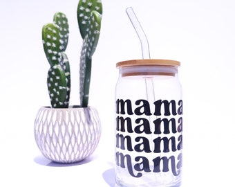 Mama - 16oz Glass Tumbler w/ Bamboo Lid & Glass Straw