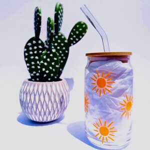 Sunshine - 16oz Glass Tumbler w/ Bamboo Lid & Glass Straw