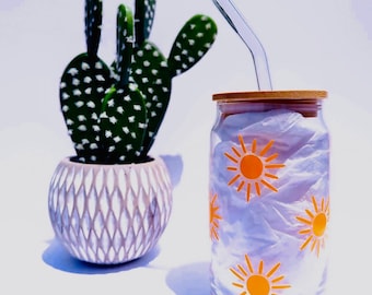 Sunshine - 16oz Glass Tumbler w/ Bamboo Lid & Glass Straw