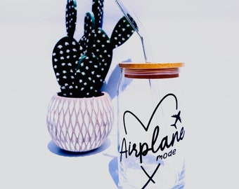 Airplane Mode - 16oz or 20oz Glass Tumbler w/ Bamboo Lid & Glass Straw