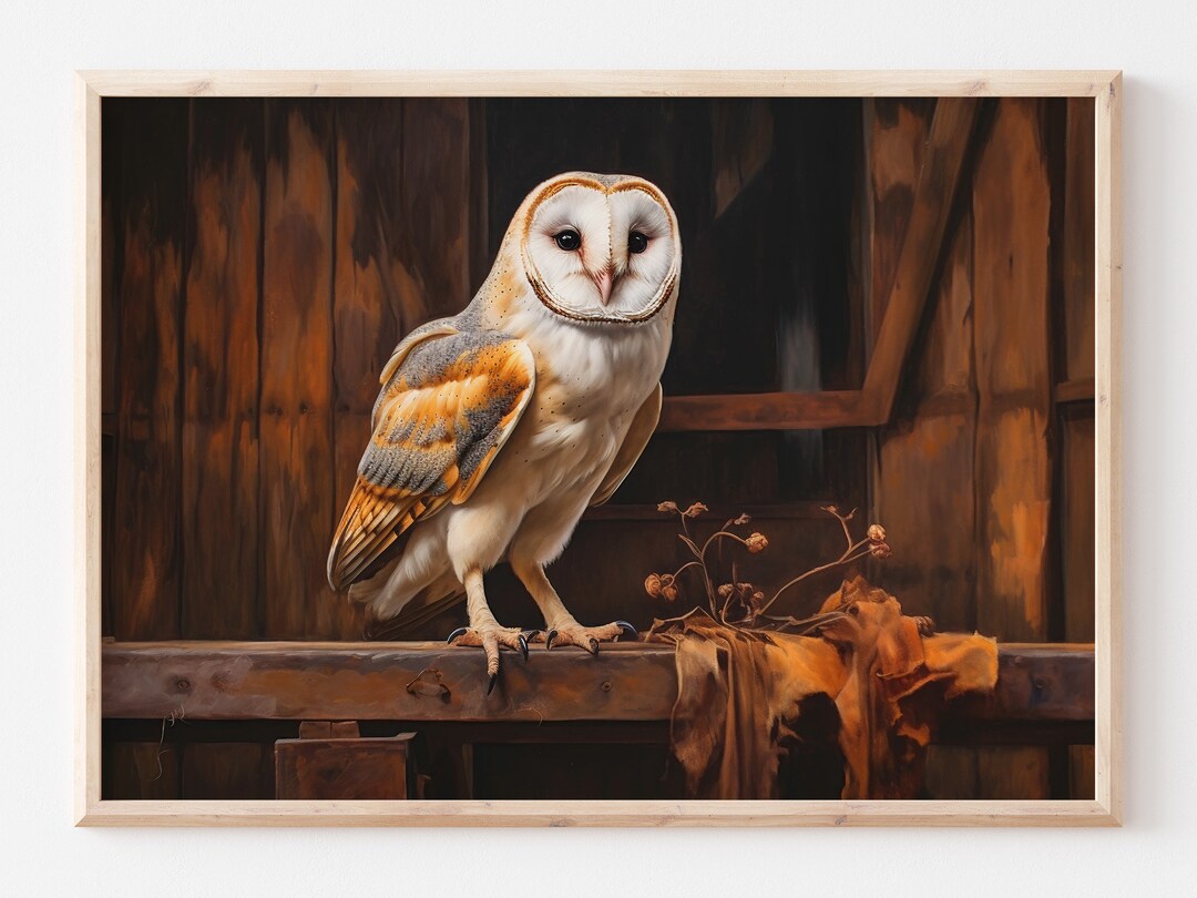 Barn Owl Wall Art, Oil Painting, Digital Download, Printable Art, Owl