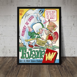 1964 TULANE GREEN WAVE Football Program Print - Digital Download, Printable Art, Vintage Football Decor, Football Print, Football Poster