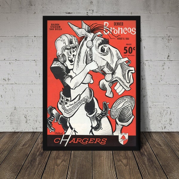 1964 SAN DIEGO CHARGERS (Los Angeles Chargers) Print - Football Decor, Football Print, Football Poster, Football Wall Art