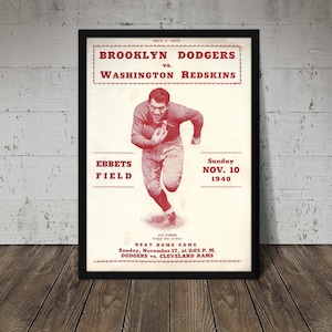1940 BROOKLYN DODGERS Football Print - Vintage Football Decor, NFL Poster, Football Print, Football Poster, Football Wall Art