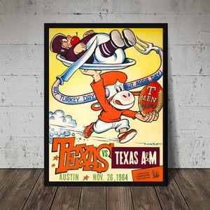 1964 TEXAS LONGHORNS Print - Vintage Football Decor, Football Print, Football Poster, Football Wall Art, Football Artwork