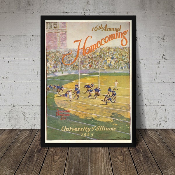 1925 UNIVERSITY OF ILLINOIS Fighting Illini Print - Digital Download, Printable Art, Vintage Football Decor, Football Print, Football Poster