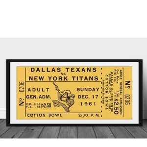1961 DALLAS TEXANS Print - Digital Download, Printable Art, Vintage Football Decor, Football Print, Football Poster, Football Wall Art