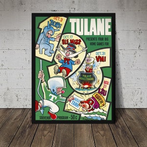 1964 TULANE GREEN WAVE Football Program Print - Digital Download, Printable Art, Vintage Football Decor, Football Print, Football Poster