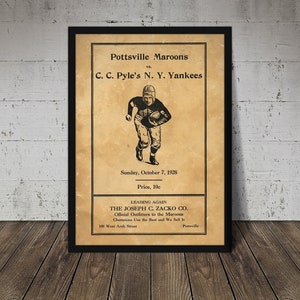 1928 POTTSVILLE MAROONS vs. New York Yankees Print - Vintage Football Decor, NFL Poster, Football Print, Football Poster, Football Wall Art