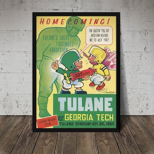 1963 TULANE GREEN WAVE Football Program Print - Digital Download, Printable Art, Vintage Football Decor, Football Print, Football Poster