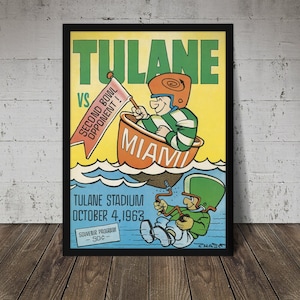 1963 TULANE GREEN WAVE Football Program Print - Digital Download, Printable Art, Vintage Football Decor, Football Print, Football Poster
