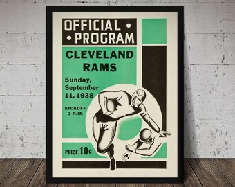 1938 Cleveland Rams Football Program Print - Vintage Football Art