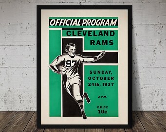 1937 Cleveland Rams Football Program Print - Vintage Sports Art