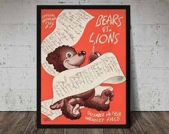 1958 Chicago Bears vs Lions Poster - Vintage Football Art Print