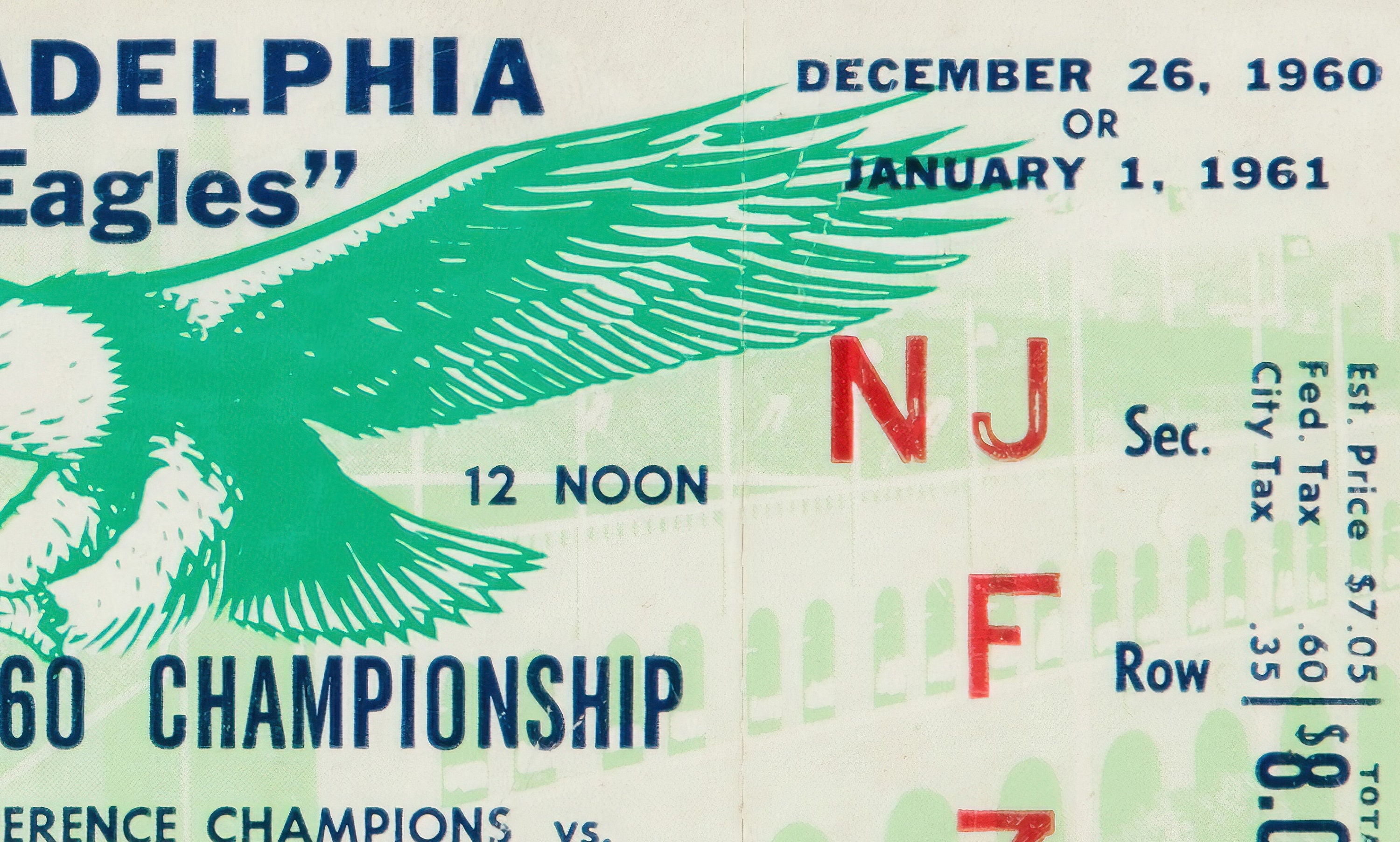 1960 PHILEDELPHOA EAGLES Game Ticket Print - Vintage Football