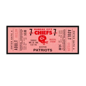 1966 KANSAS CITY CHIEFS Game Ticket Print -  Vintage Football Decor, Football Print, Football Poster, Football Wall Art, Football Artwork