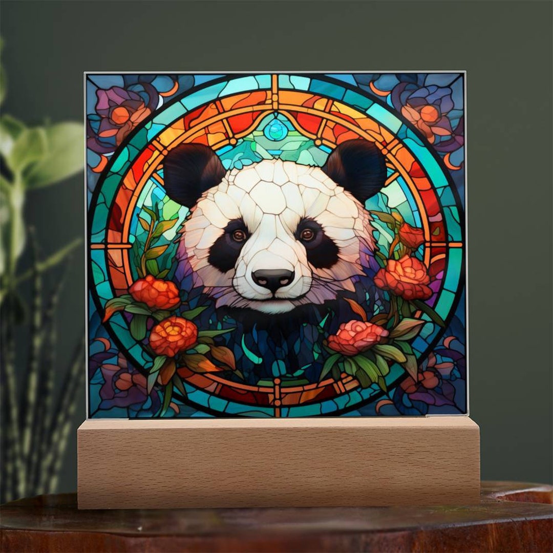 Panda Stained Glass Style Acrylic Plaque Panda Night Light Etsy