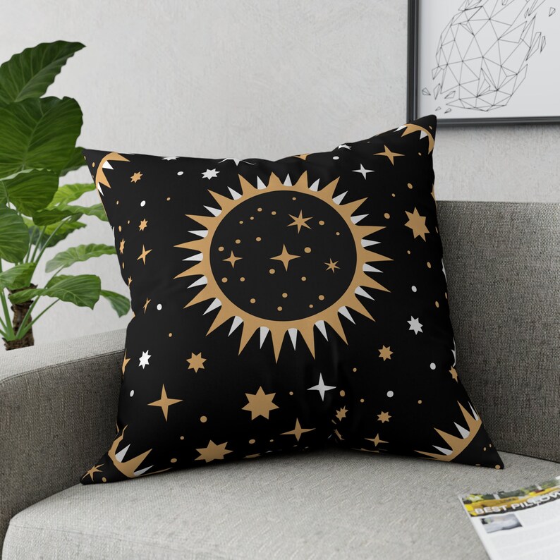 Pillows, Boho Inspired Gold Stars Broadcloth Pillow, Living Room Throw