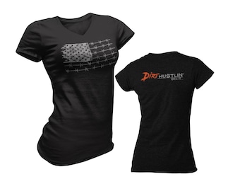 USA Barbwire Flag | Distressed Women's V-Neck