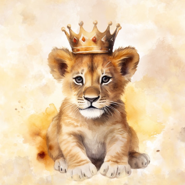 Baby lion cute water-colour poster for beautiful baby lion for nursery decor