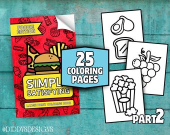 Food Coloring Pages: 25 Large Print Designs for Adults & Kids (Digital Download)