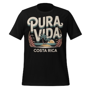 Pura Vida Costa Rica T-Shirt | Retro Tropical Sunset Palm Tree Shirt | Vintage Travel Tee | Island Life Graphic Beach Vacation Gift