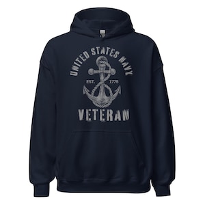 US Navy Veteran Hoodie Est. 1775 Anchor Design Military Pride Sweatshirt for Retired Sailors Patriotic Armed Forces Gift for Veterans