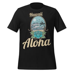 Aloha Hawaii Shirt Vintage Island T-Shirt with Ocean Waves and Palm Trees Retro Beach Graphic Tee for Surfers Tropical Vacation Style