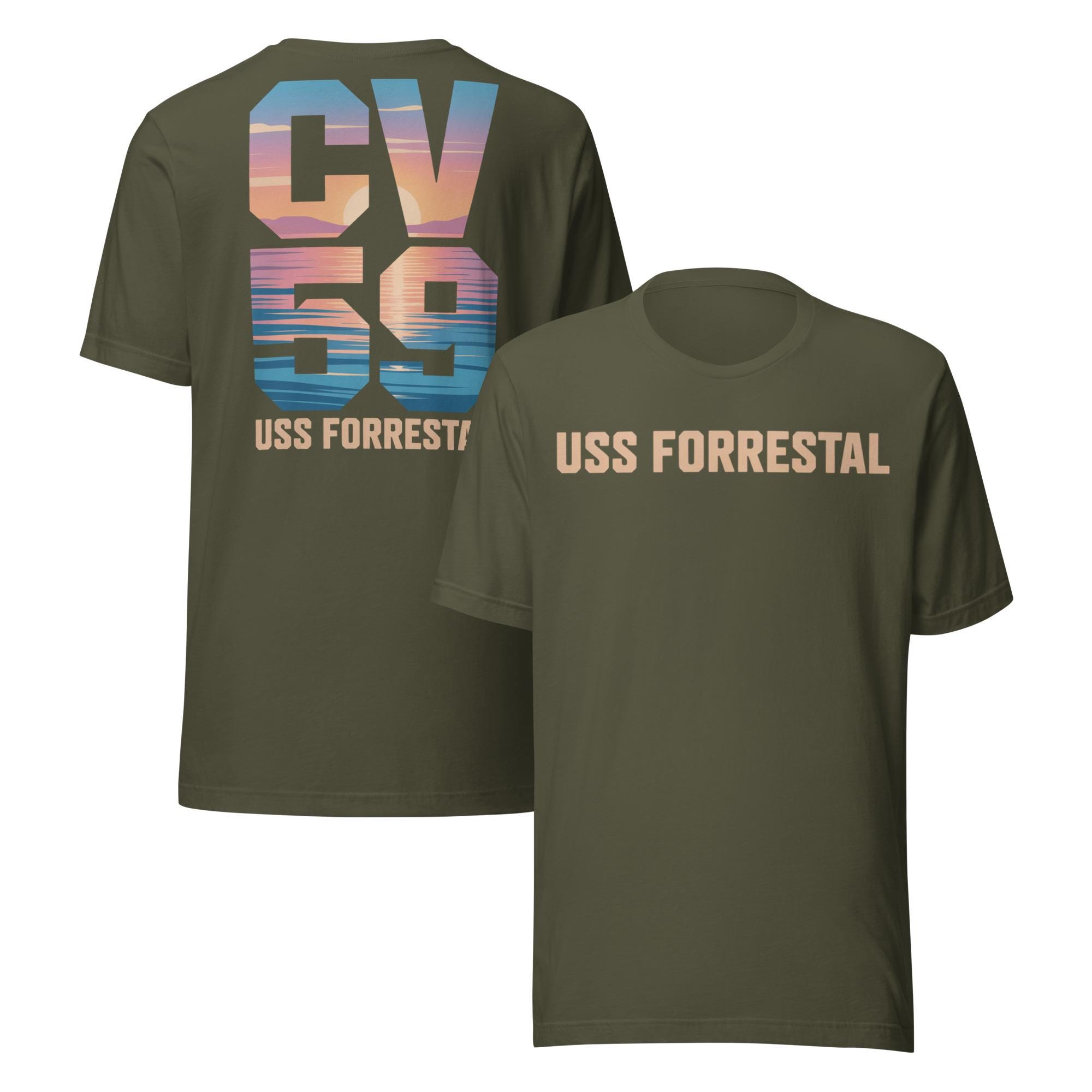 フォレスタル-59海軍◼️80sビンテージ◼️ミニタリー・フットボールTシャツ USSフォレスタルCV-59シャツ サンセット 海軍航空母艦Tシャツ