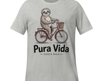 Pura Vida Costa Rica Shirt Cute Sloth Bike T-Shirt Tropical Travel Tee for Animal Lovers, Beach Vibes, and Laid-Back Vacation Style