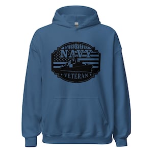 Navy Veteran Hoodie for Men Military Ship Design, Patriotic Sweatshirt Gift for Veterans, Armed Forces Apparel with Flag and Warship Art